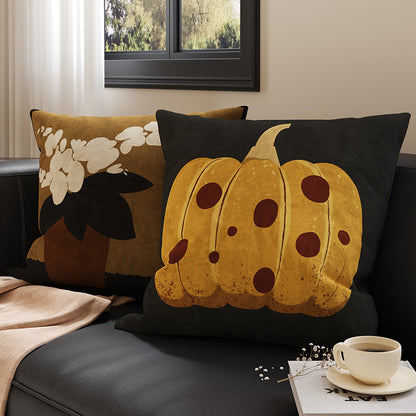 Decorative Square Velvet Throw Pillow Cover with Patchwork Quilted Stitch & Botanical Geometric Panels