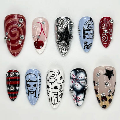 Kreatives Kunstnagelset mit einzigartigen Designs und Glitzerelementen Brehn