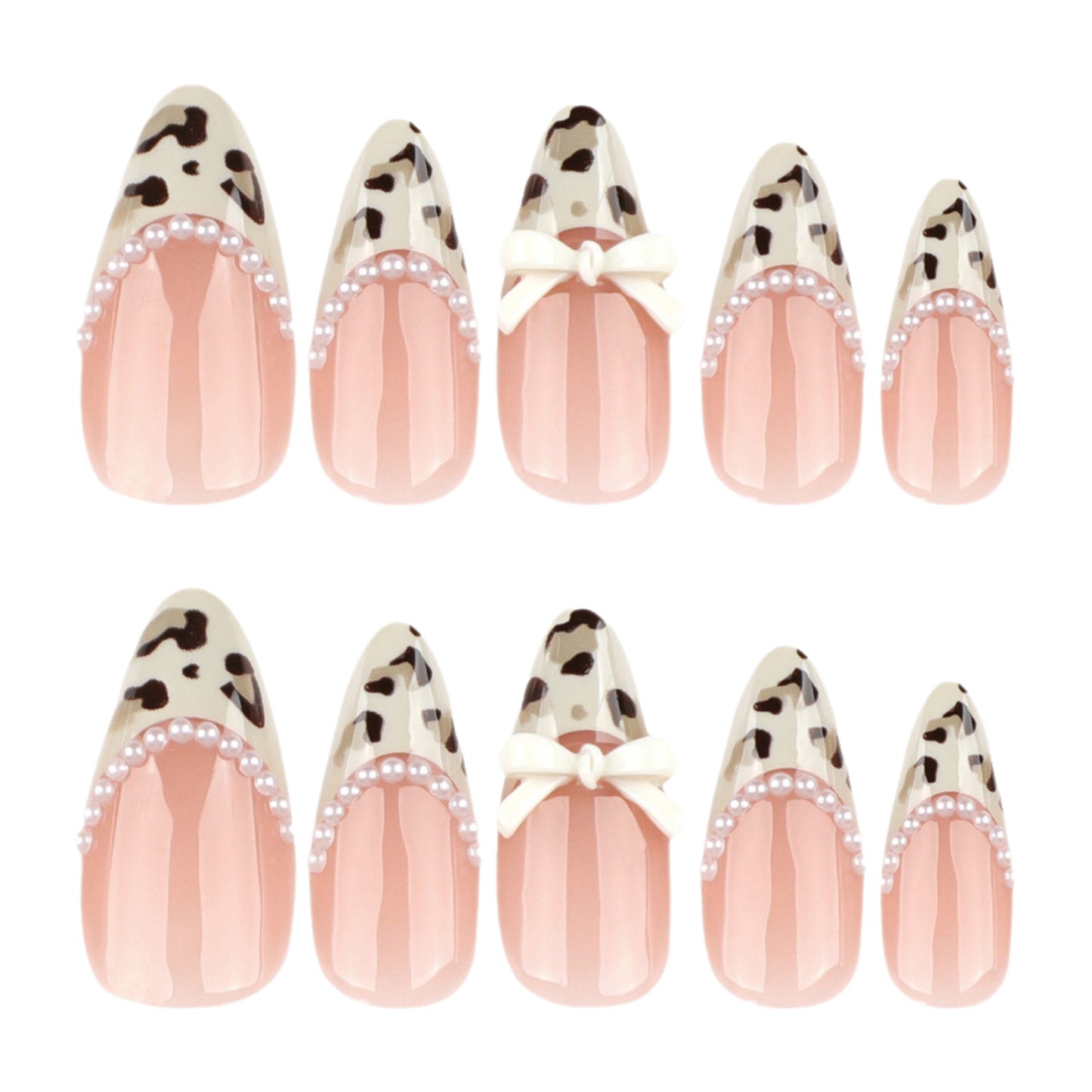 Künstlerisches Press-On Nagelset mit Schleife und Tiermotiv Brehn