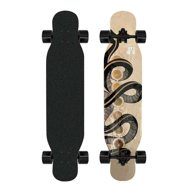 Künstlerisch mit Löwenmotiv verziertes Longboard Brehn