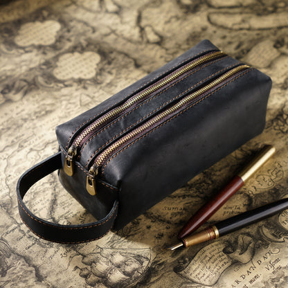 Doppelt-Zipper Leder Stiftetui