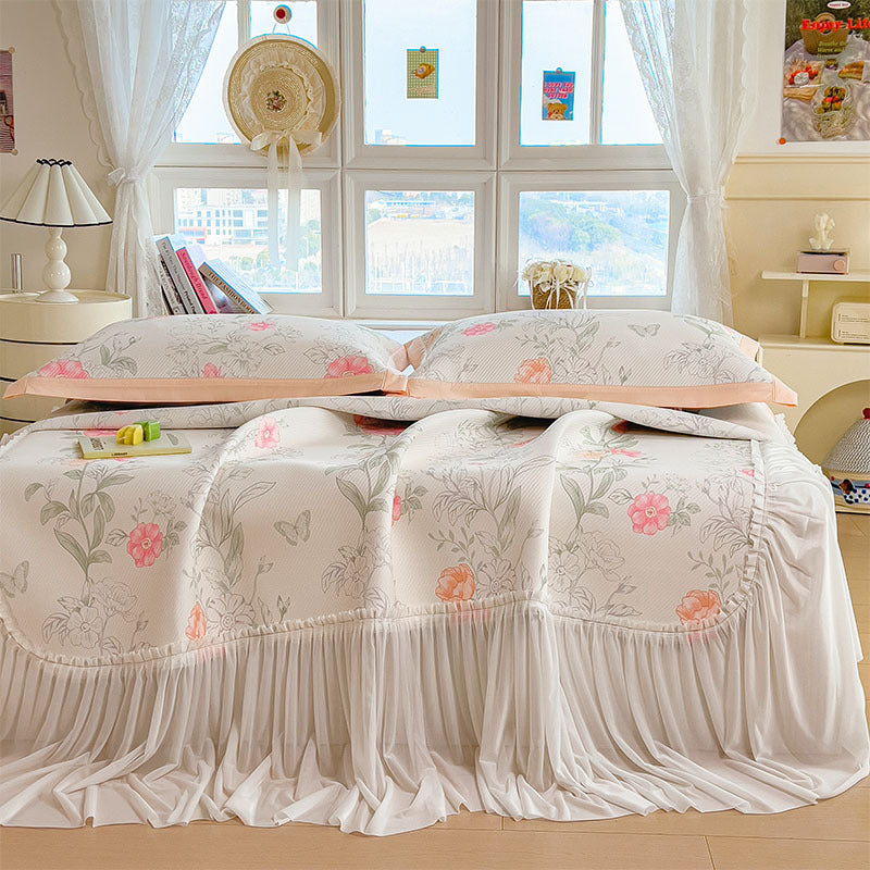 Damen Elegantes und dekoratives Bettüberwurf-Set mit fröhlichem Blumenmuster Brehn
