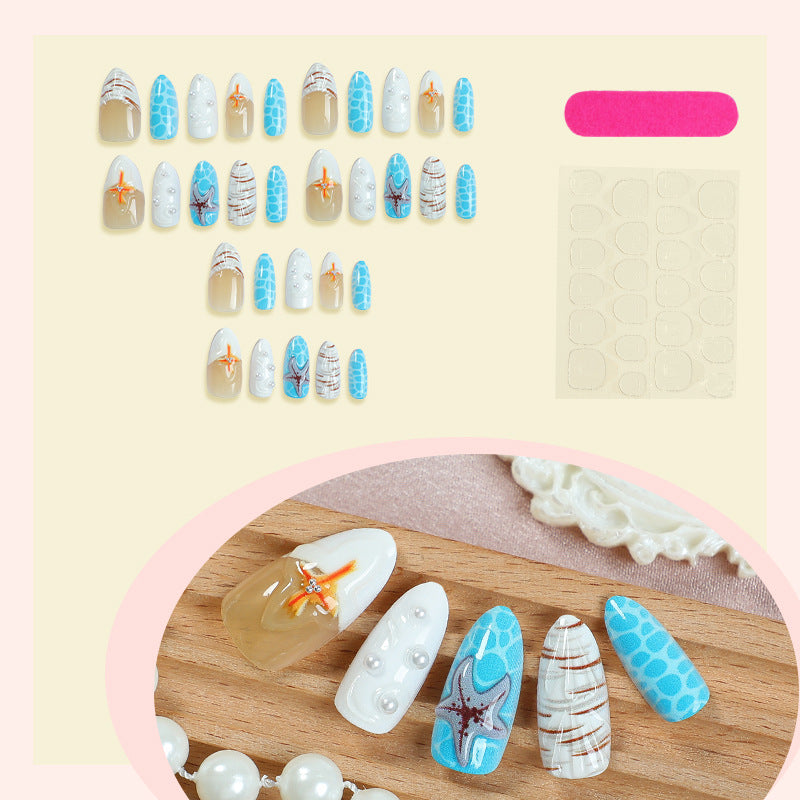 Strand-inspirierte Press-On-Nagelset mit Ozean- und Seestern-Designs Brehn