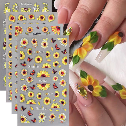 Sonnenblumen-Nagelkunst-Aufkleber-Set