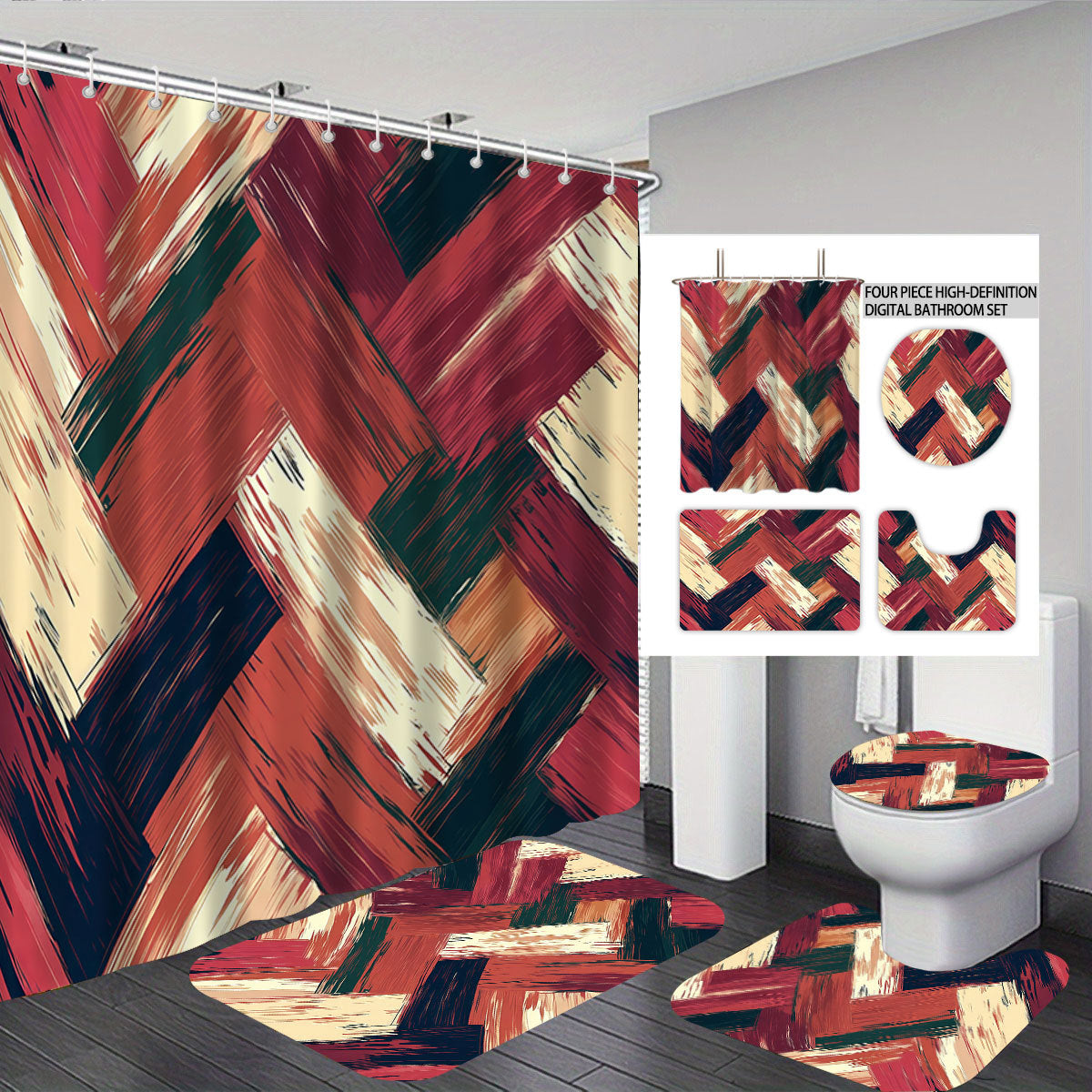 Bold Brushstroke Muster Vier-teilige Badezimmer Set Brehn