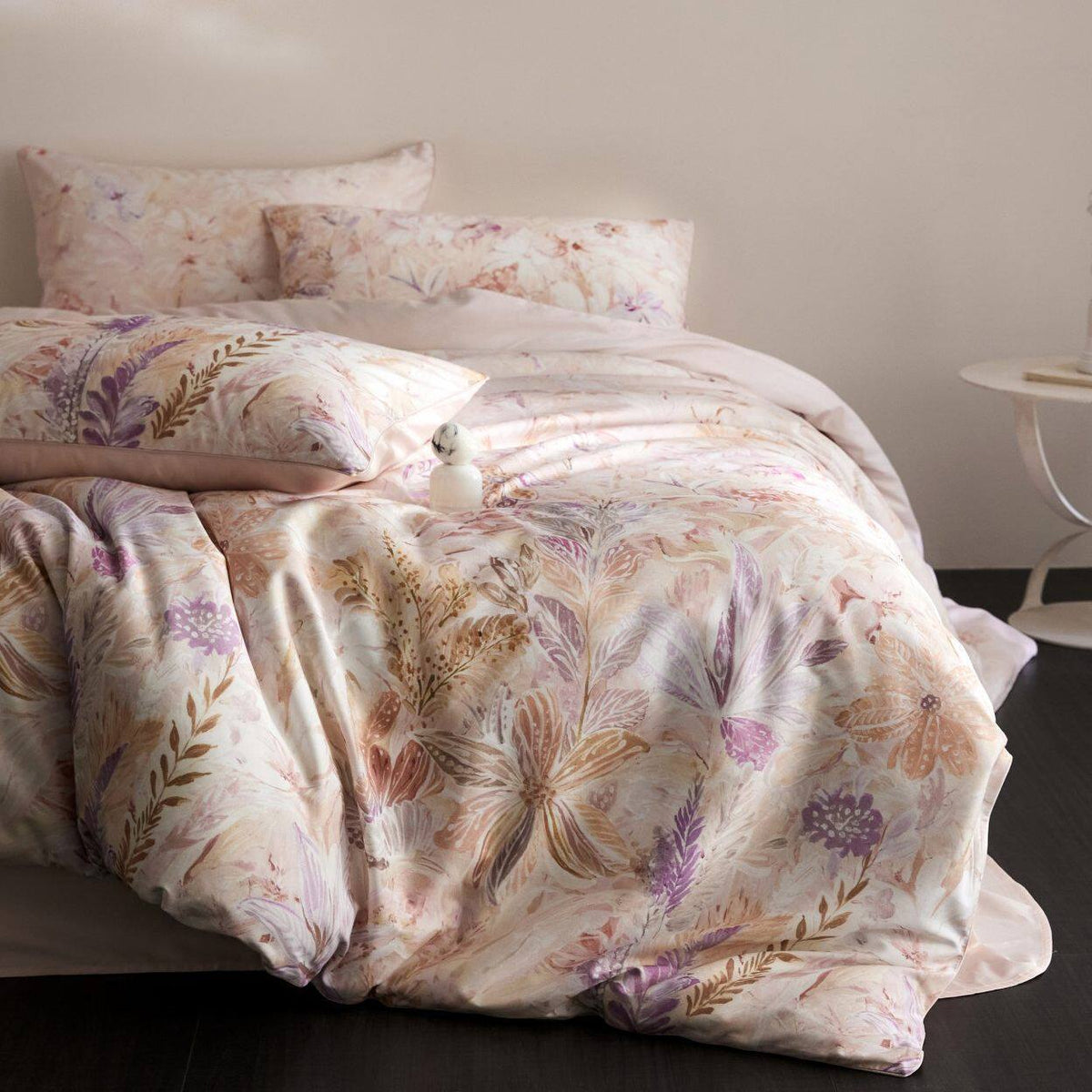 Blumen Satin-Feel Bettdeckenbezug-Set mit Oxford-Kissenbezügen