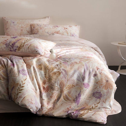Blumen Satin-Feel Bettdeckenbezug-Set mit Oxford-Kissenbezügen
