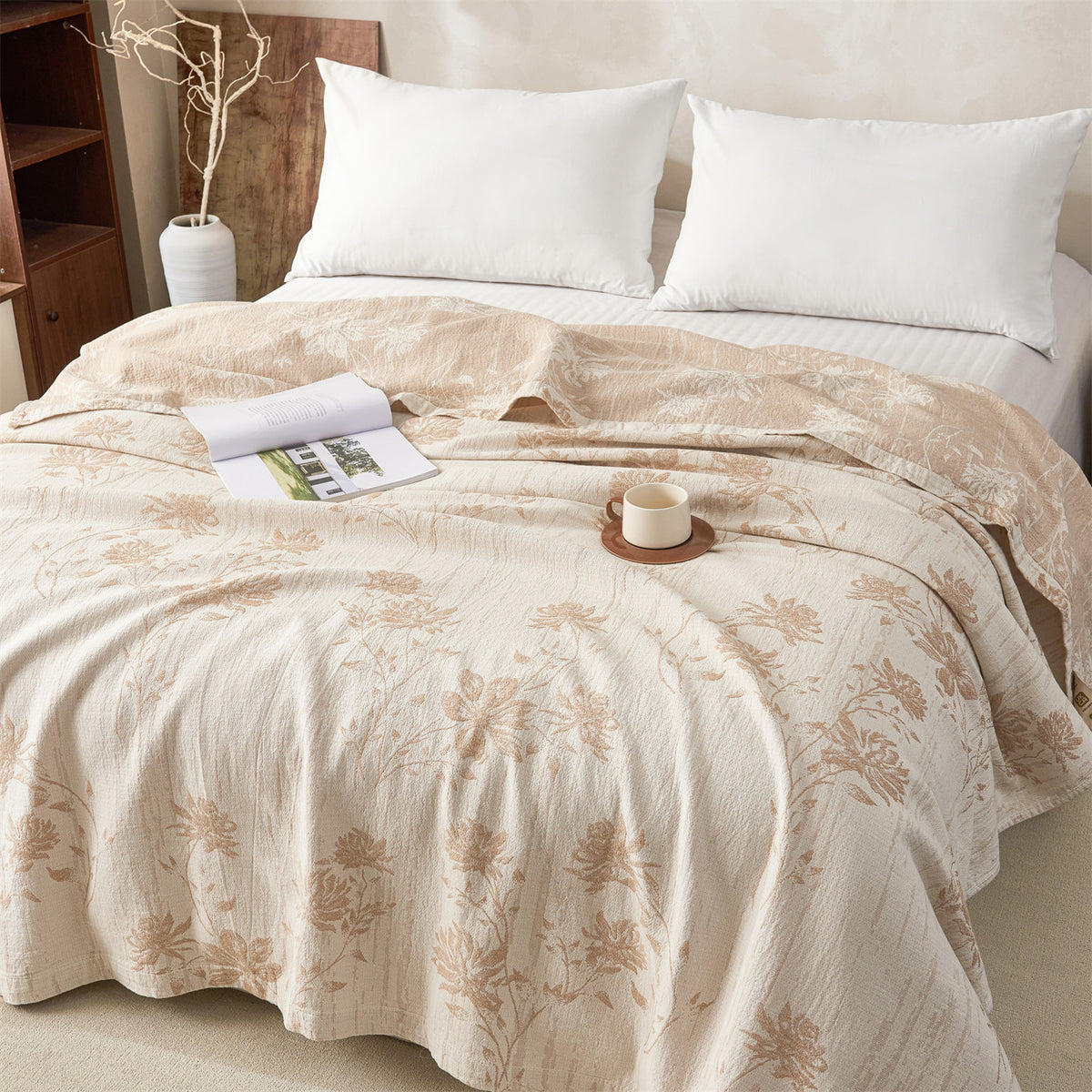 Wendbare Florale Jacquard Baumwolle Überwurf Decke Bettüberwurf