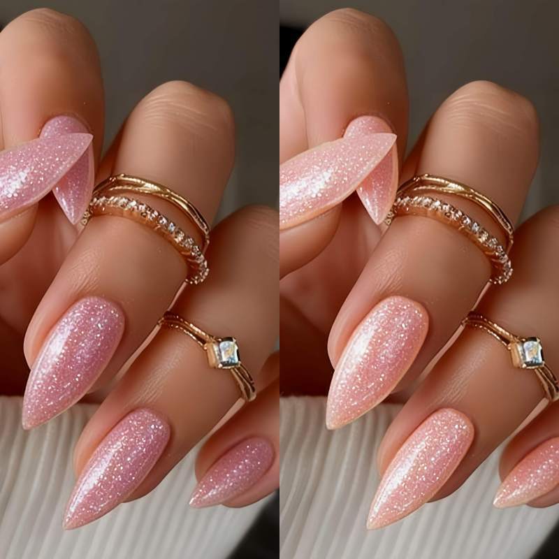 Glitzerndes mandelförmiges Press-On-Nagelset Brehn