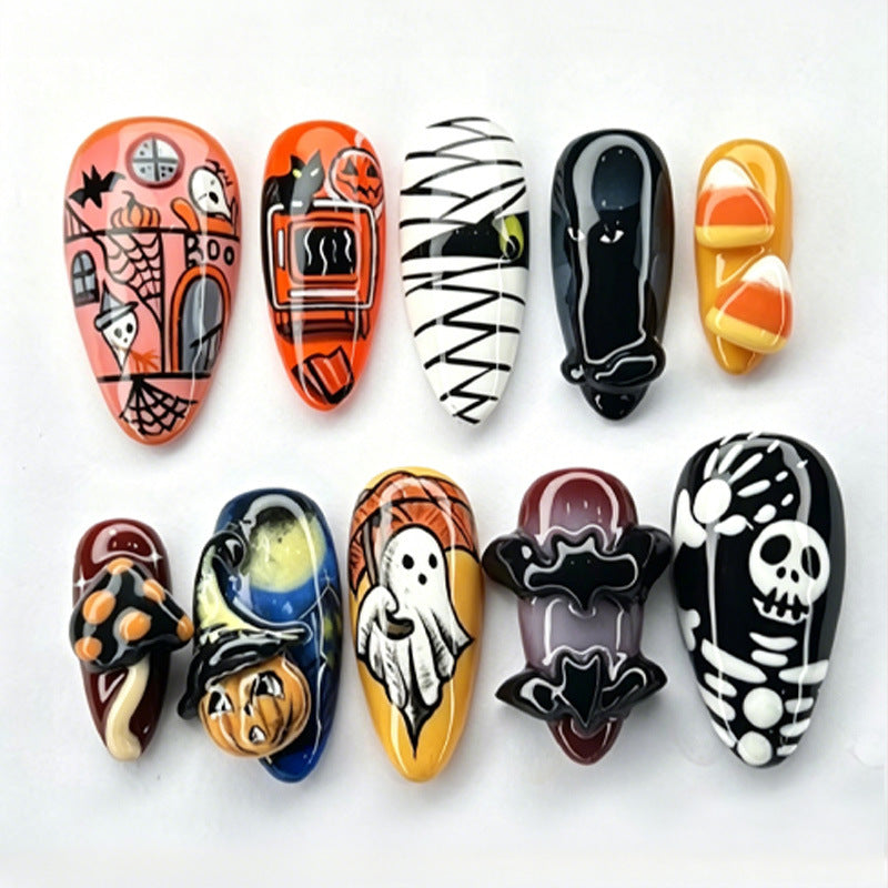 Kunstnagelset mit gruseligen Halloween-Motiven Brehn