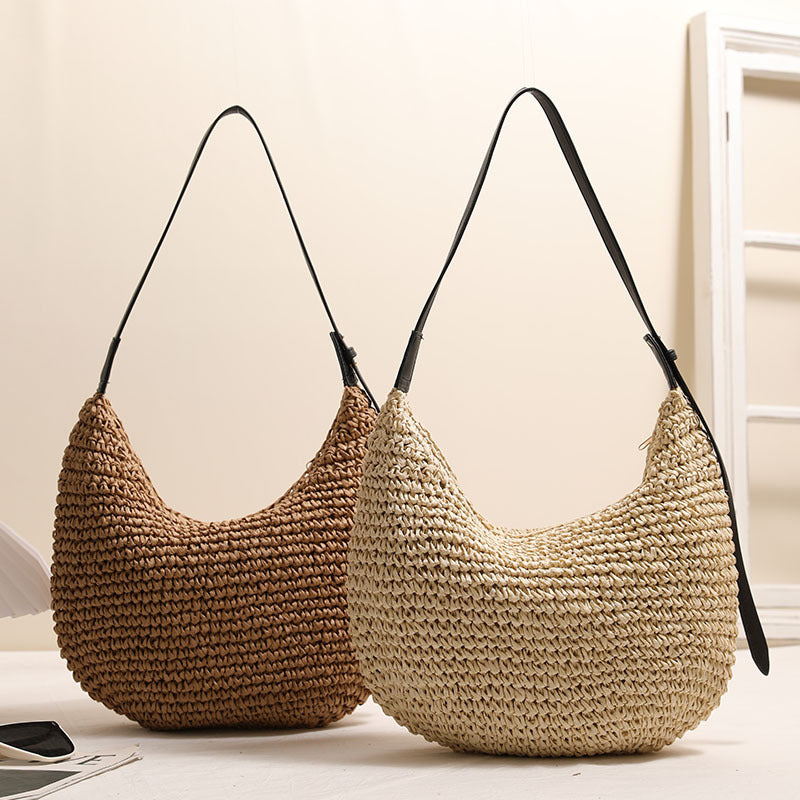 Handgefertigte Hobo-Tasche Aus Natürlichem Bastmaterial Brehn