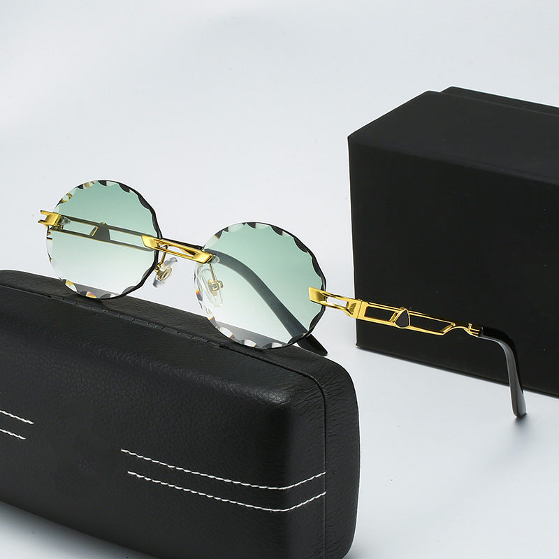 Damen runde Sonnenbrille mit einzigartigem Wellendesign und hochwertigem Metallrahmen Brehn