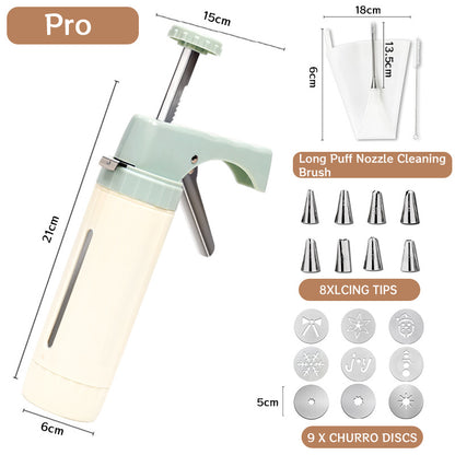 Handheld Cookie Press and Churro Maker with Assorted Piping Discs and Stainless Nozzles