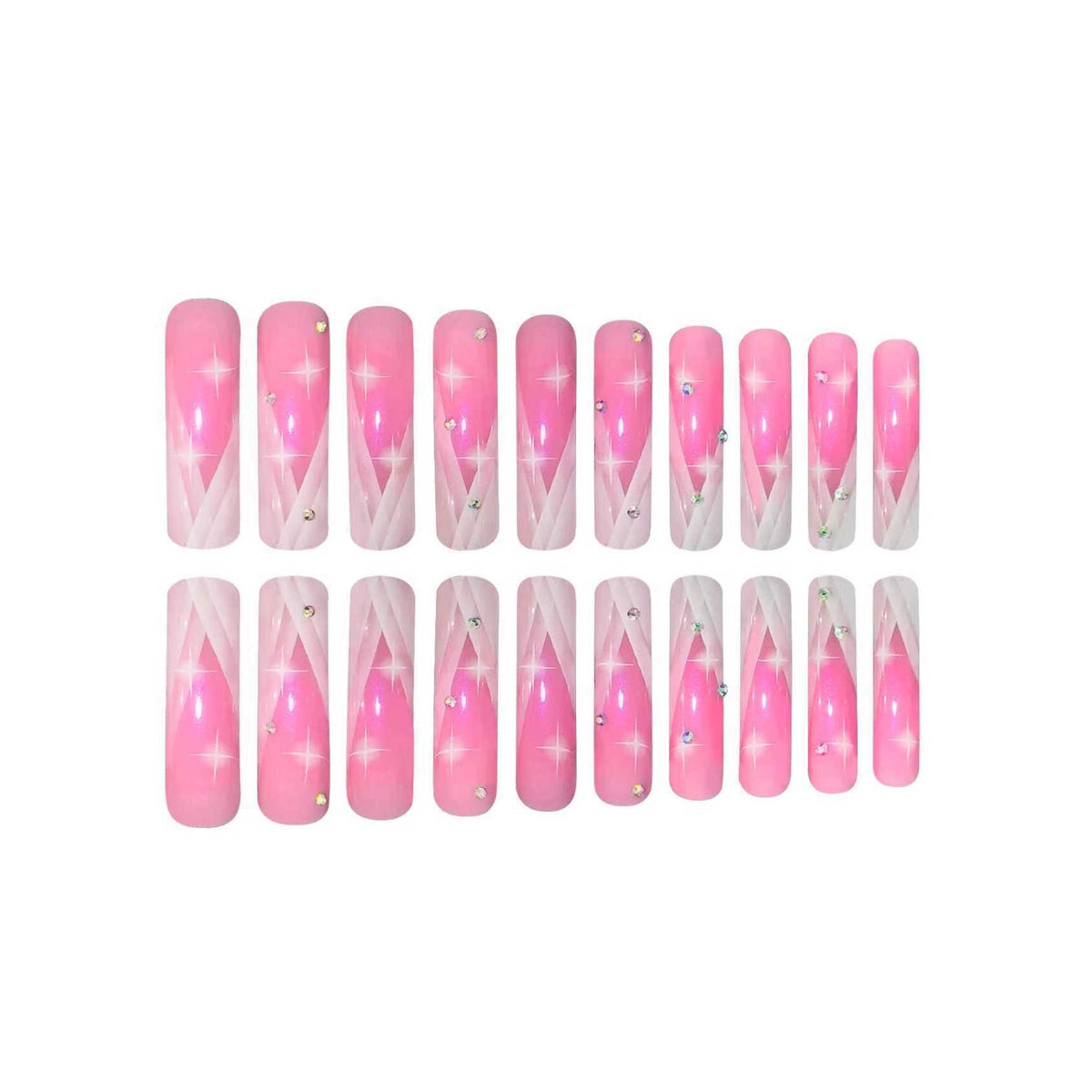 Lange Acrylnagelerweiterungen mit Glitzerakzenten Brehn