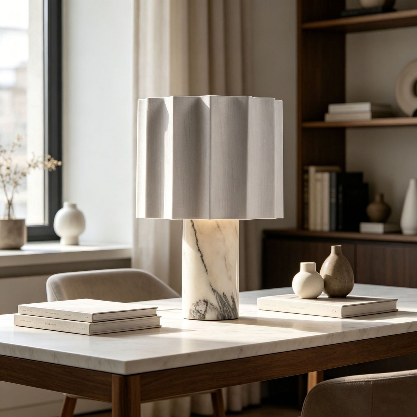 Elegante Marmor- und Holz-Tischlampe