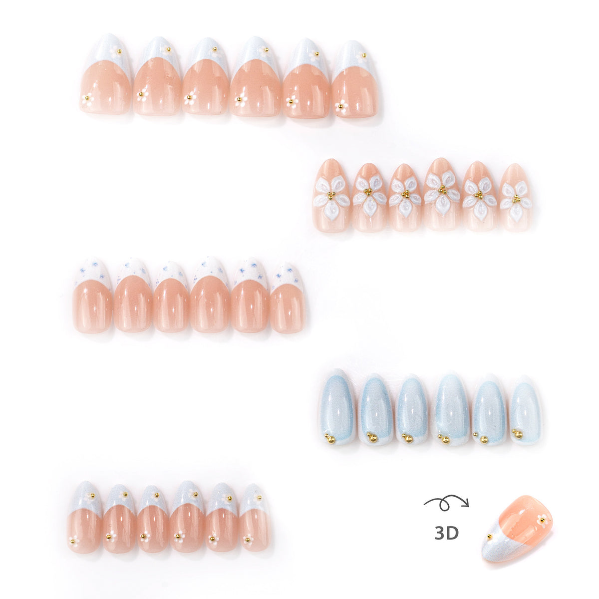 Künstlerisches floral-verziertes Press-On Nageldesign