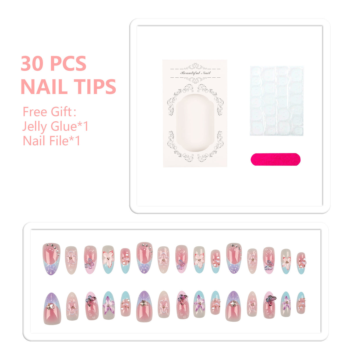 Floral Acryl Press-On Nagelkunst Set