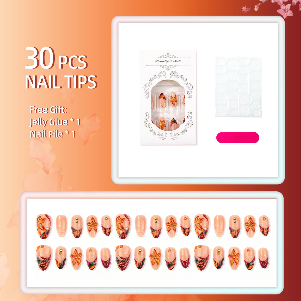 3D Floral Press-On Nagelkunst Set