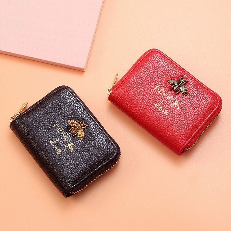 Designer Bee-Beschmückte Leder Reißverschluss-Wallet Brehn
