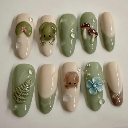 Künstlerisches Floral- und Stern-Applikationen Press-On Nagelset Brehn