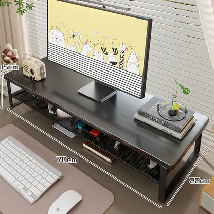 Holz-Top Monitorständer mit Metalrahmen und Mesh-Unterregal
