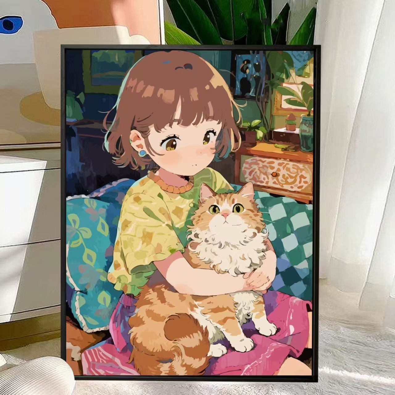 Niedliche Katzen- und Kind-Illustration Wandkunst Brehn