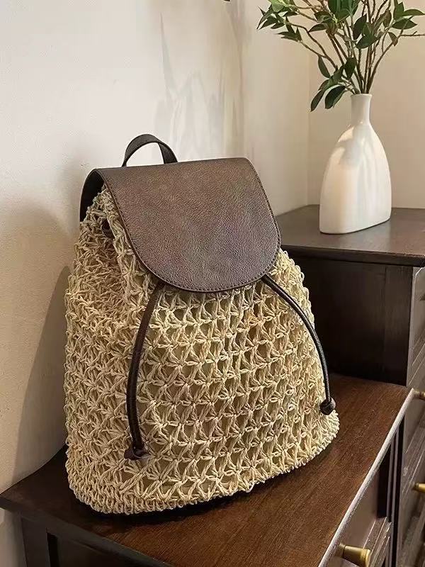 Damen Handgeknüpfte Rucksacktasche mit Lederakzenten Brehn