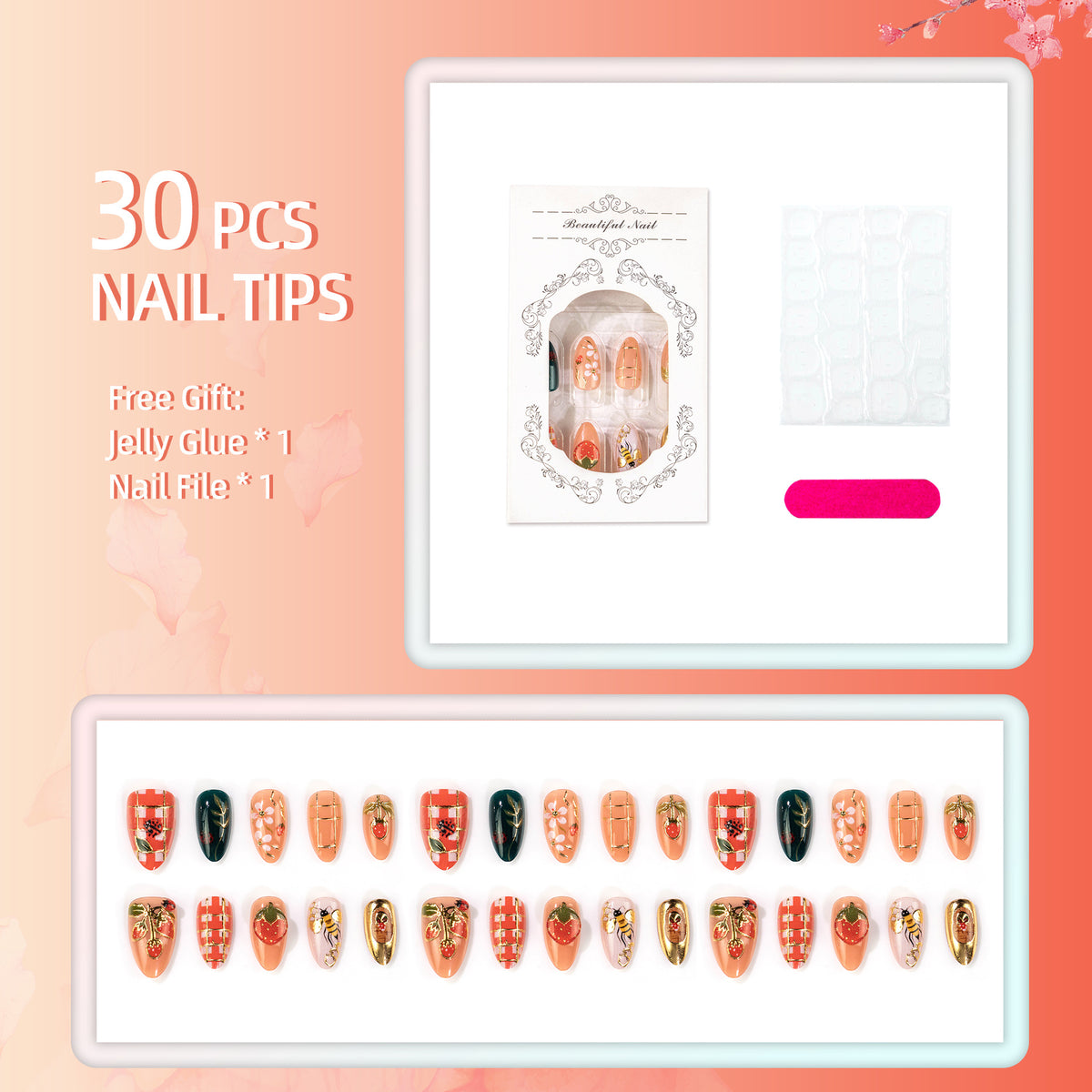Kreatives Erdbeer-Themen Press-On Nagelkunst Set