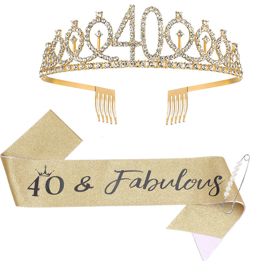Damen Kristallverzierte Geburtstagskrone mit personalisiertem Sash Brehn