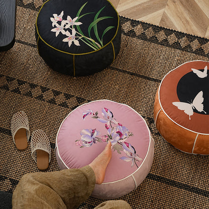 runder Bodensitzpouf mit Schmetterlingsmotiv und robustem Canvasbezug Brehn