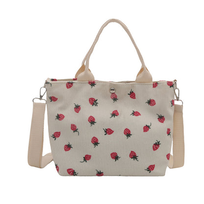 Niedliche Erdbeer-Print-Canvas-Shopper-Tasche