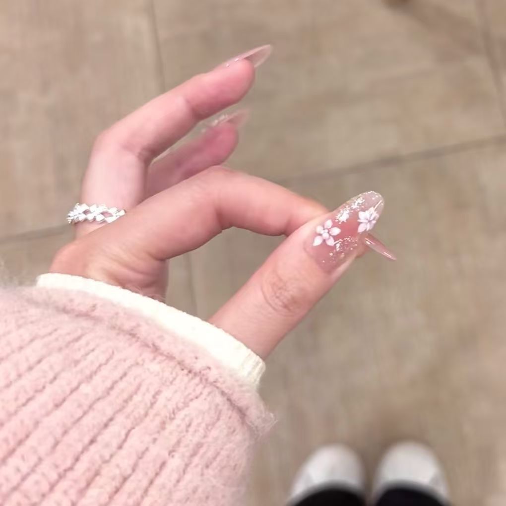 Blumenverzierte Lange Stiletto-Nagelverlängerungen