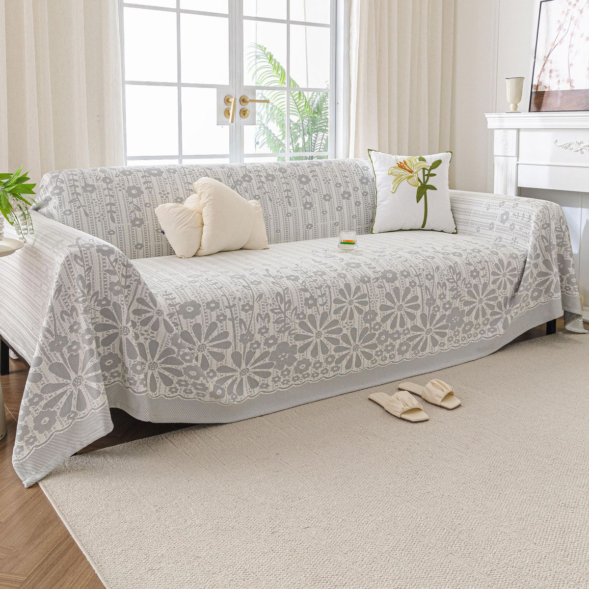 Elegante Blüten Design Sofa Wurfdecke