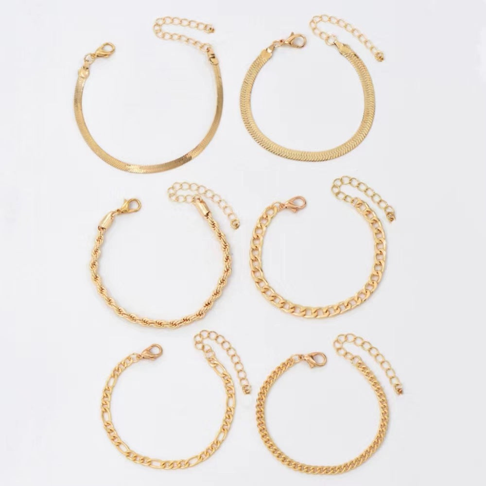 Multi-Style Gold Chain Bracelet Set Brehn