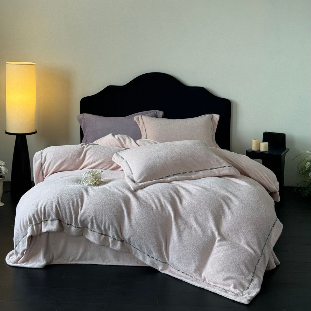 Atmungsaktives Terry-Textur Bettwäsche Set mit besticktem Rand