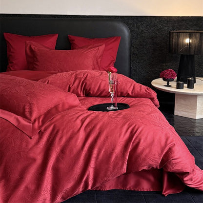 Jacquard-Bettwäsche-Garnitur aus Baumwollsatin mit dezentem Blumenrelief und Hotelverschluss Brehn