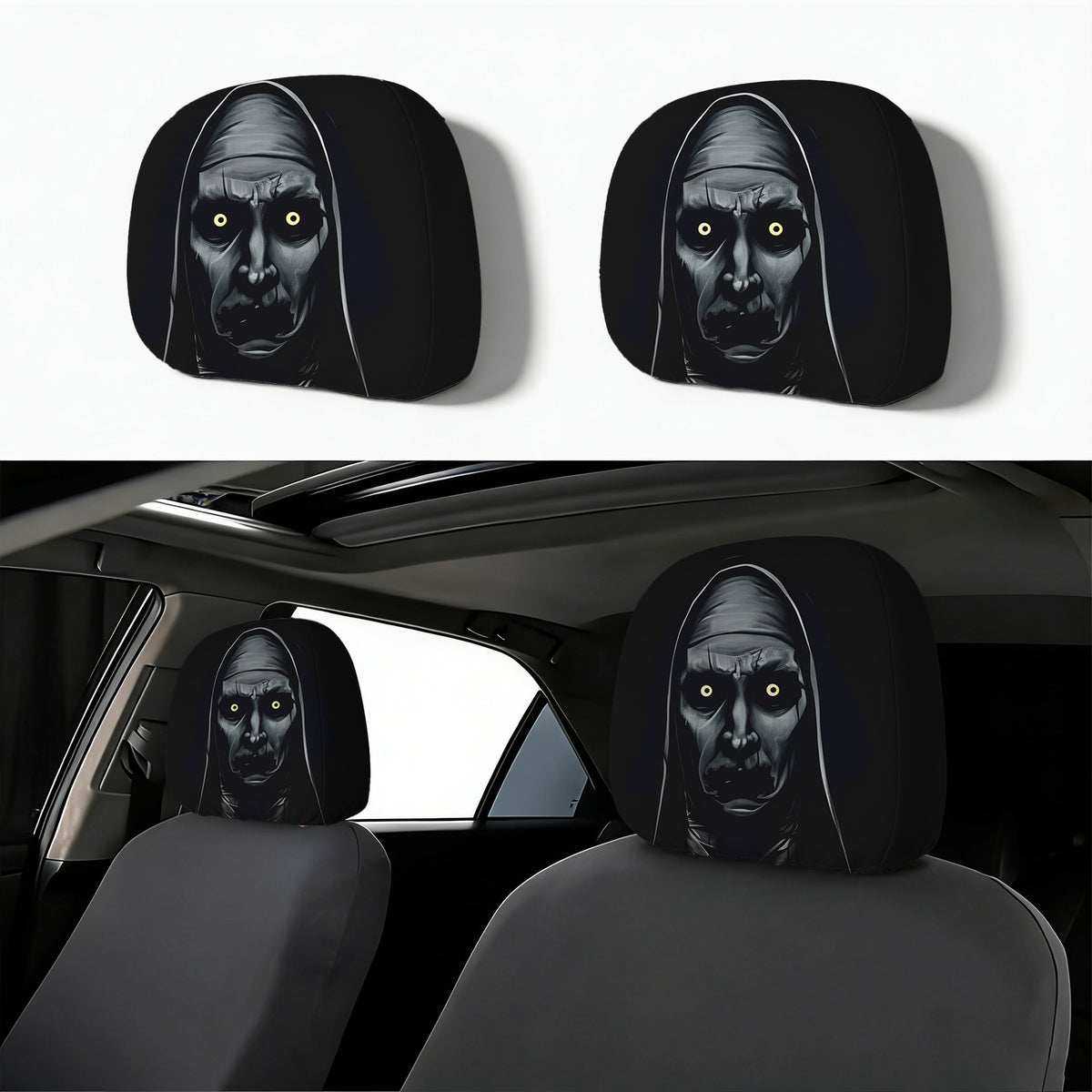 Auto-Kopfstützenbezug mit Retro-Horror-Motiv