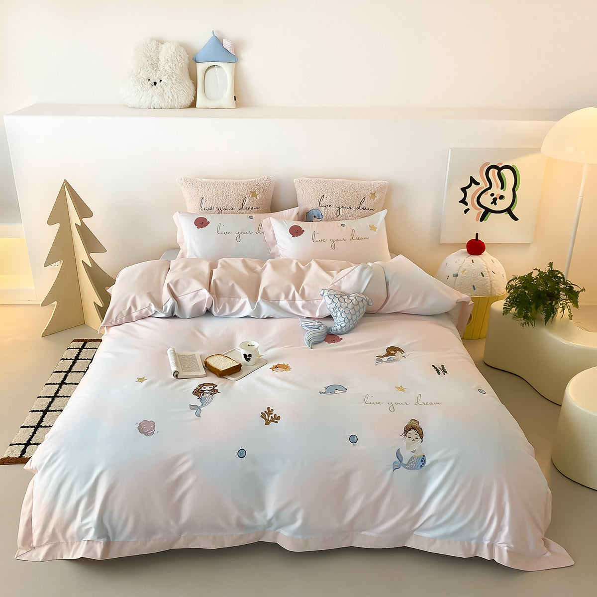 Baufahrzeug Baumwollsatin Bettbezug Set mit Kissenbezügen und gewelltem Saum