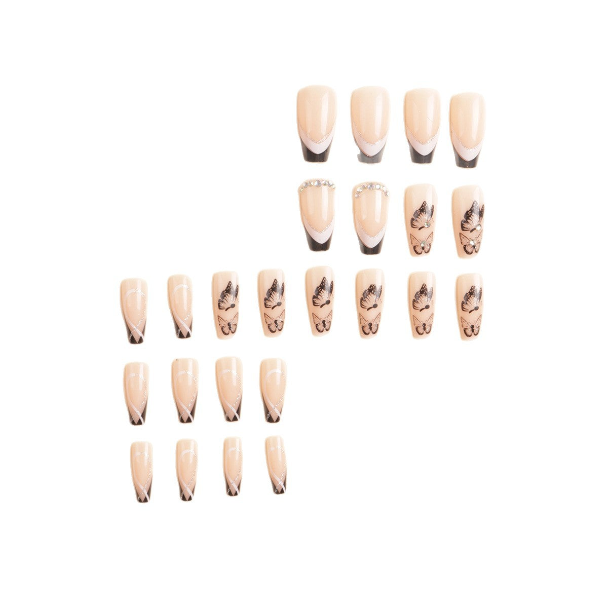 Künstlerische Lange Stiletto Press-On Nagelkunst mit Schmetterlingsdesign Brehn