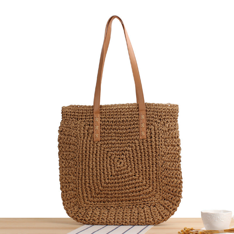 Handtasche Aus Geflochtenem Naturmaterial mit Weichen Ledergriffen Brehn