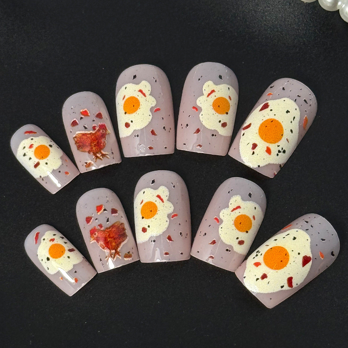 Künstliche Fingernägel mit Verspieltem Frühstücksmotiv Brehn