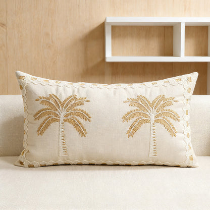 Besticktes Palm-Leinen Dekoratives Wurfkissen