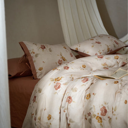 Blumen Baumwoll-Satin Wendebettwäsche Set mit einfarbigen Oxford-Kissenbezügen