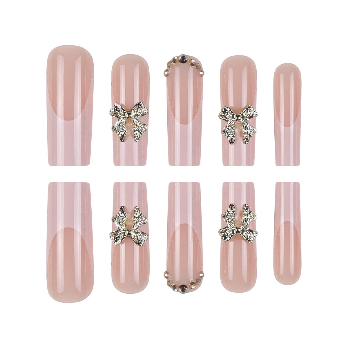 Elegante Stiletto Press-On Nägel mit goldenen Blumendetails Brehn