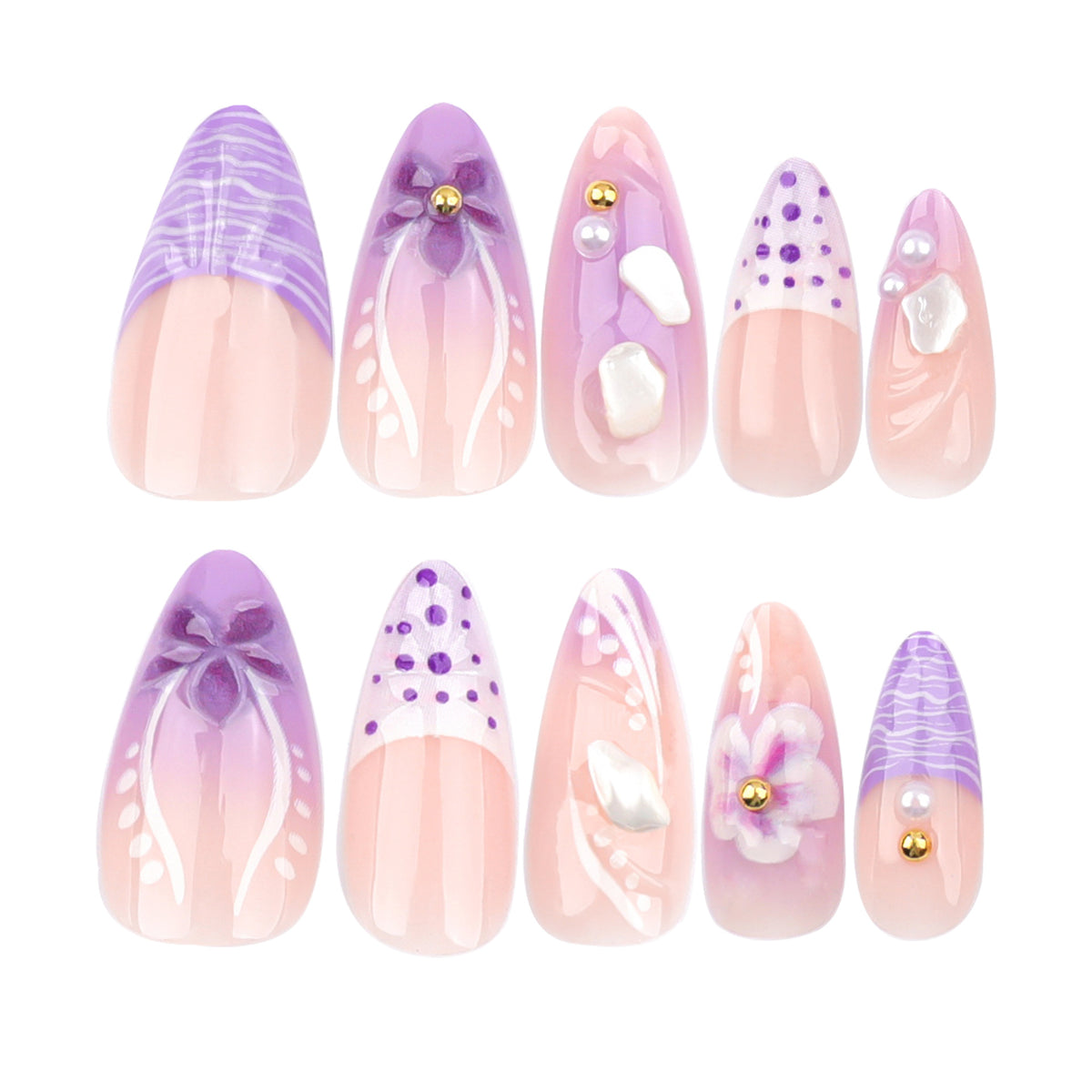 Kunstvolle Nagelverlängerungen mit eleganten floralen Verzierungen Brehn