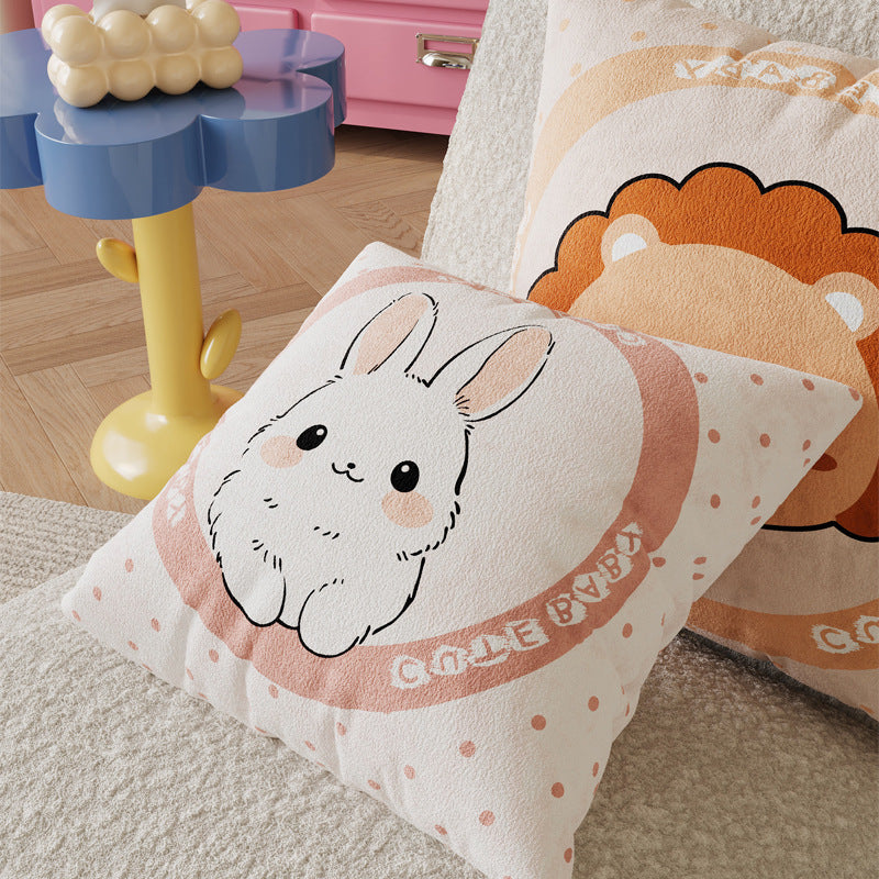 Plush Textured Bunny Illustration Square Throw Pillow Cover with Hidden Zipper