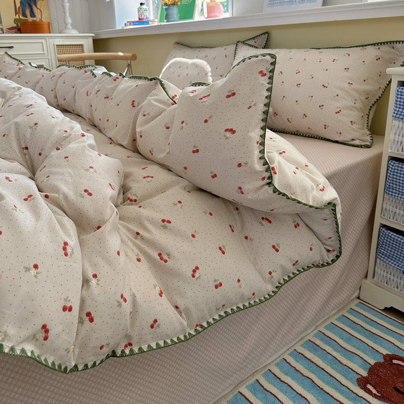 Kinder-Pastell gestreifte Sternenprint Bettbezug Set mit gewelltem Rand