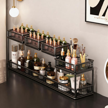 Multi-Tier Metallnetz Kosmetikorganizer mit Taschentuchhalter und verstellbaren Regalen
