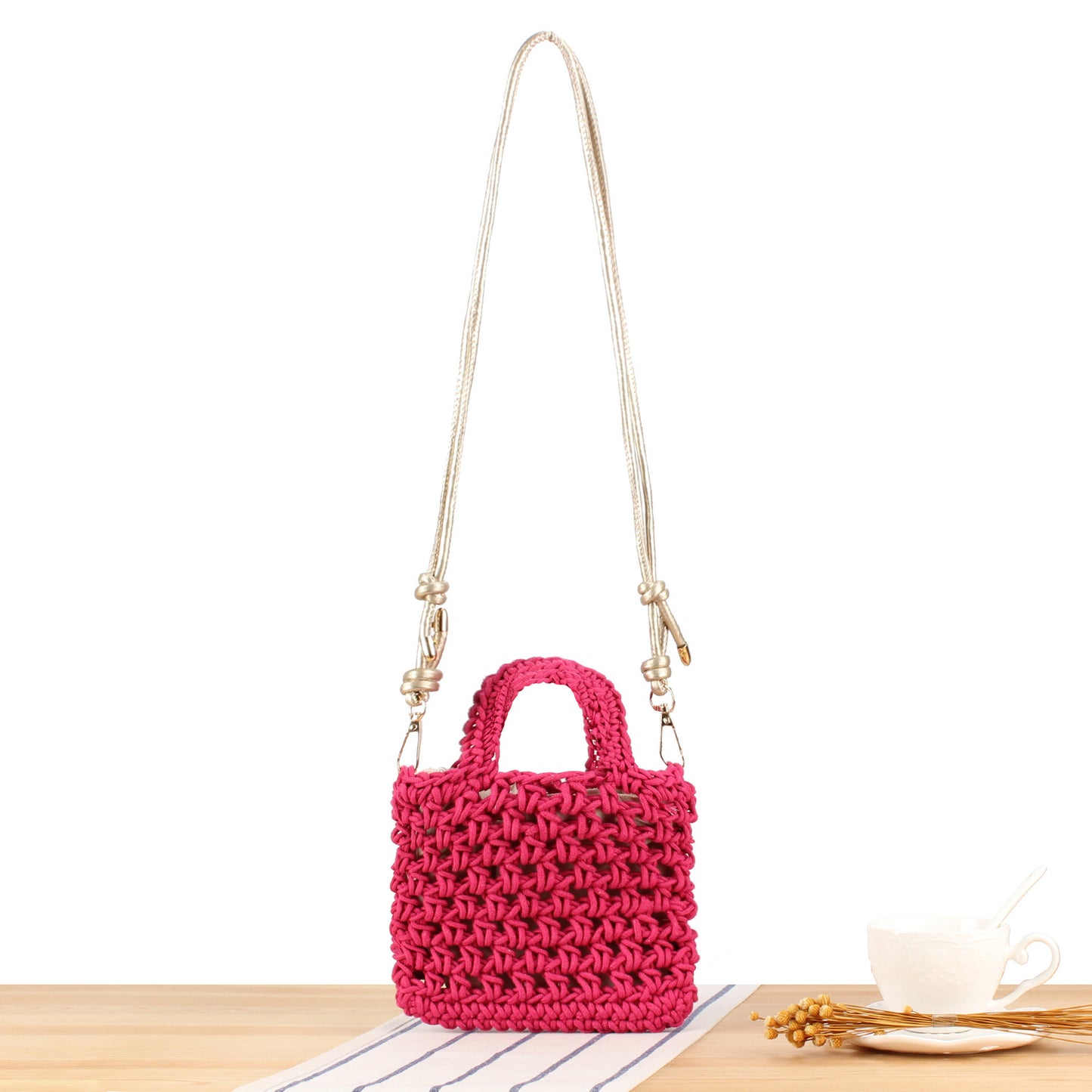 Handtasche Aus Handgefertigtem Makramee mit Verstellbarem Schulterriemen Brehn