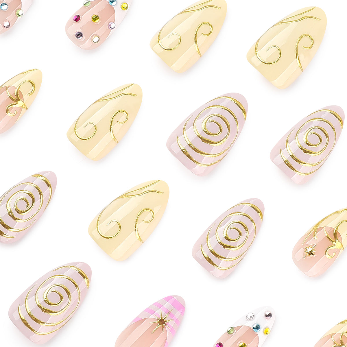 Kunstvolle Nagelkunst mit Glitzer- und Spiral-Design Brehn